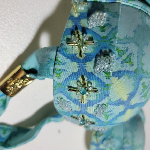 Lisa Blue Molded Cups Beaded Bikini Top Gold Details Size Small - Picture 10 of 11